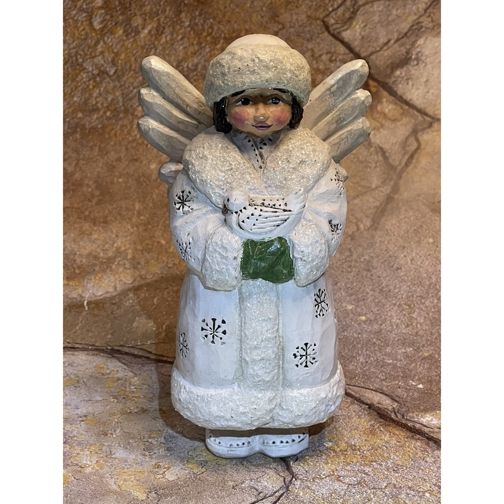 Pam Schifferl White Christmas Folk Art Angel with Dove By Midwest 7"